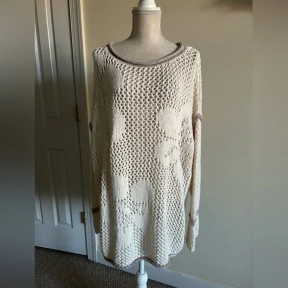 Free People hidden tropics knit long sleeve tunic sweater size M - Picture 2 of 8